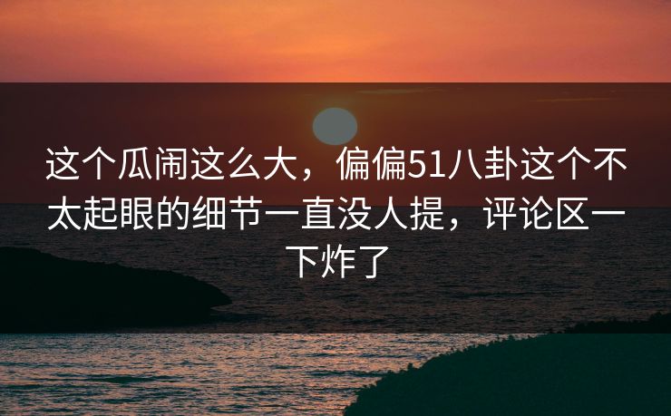 这个瓜闹这么大，偏偏51八卦这个不太起眼的细节一直没人提，评论区一下炸了